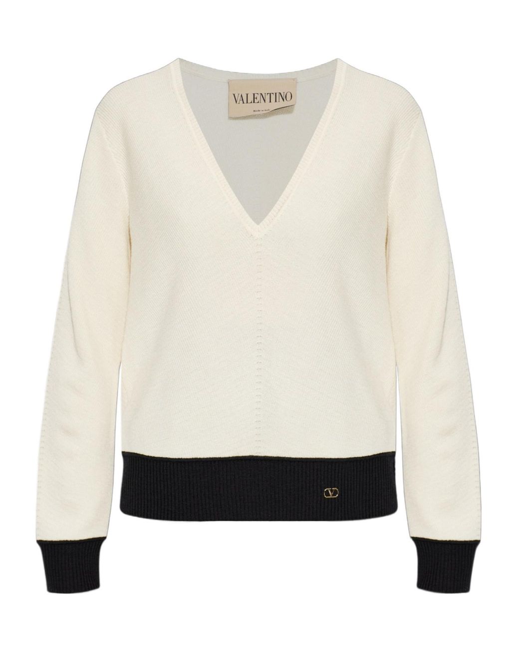 Valentino White Vlogo Signature V-Neck Jumper