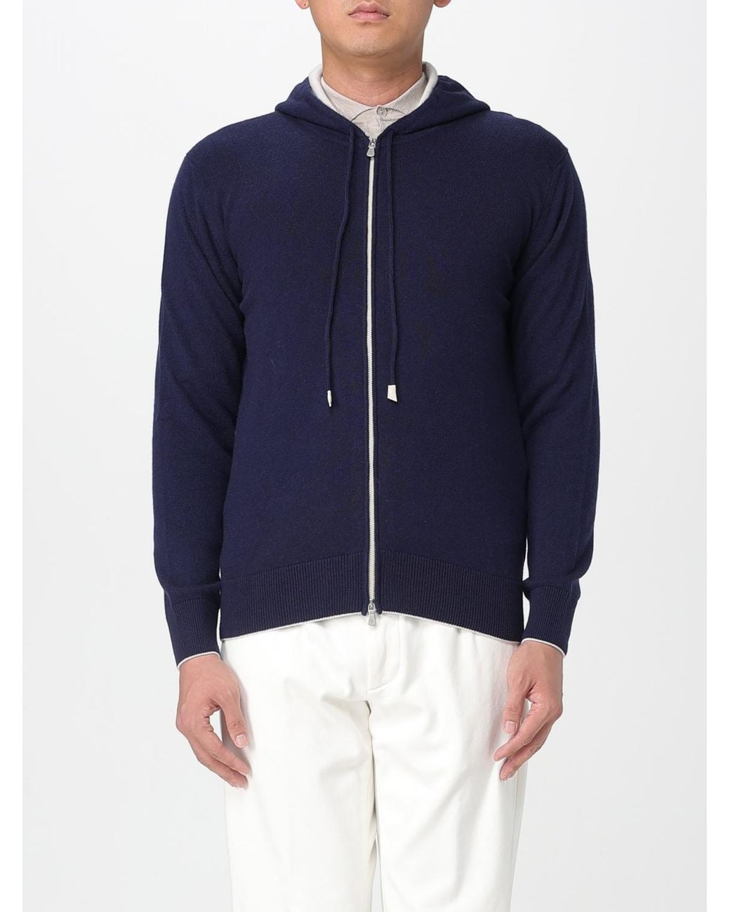 Eleventy Blue Zip-Up Knitted Hoodie for men