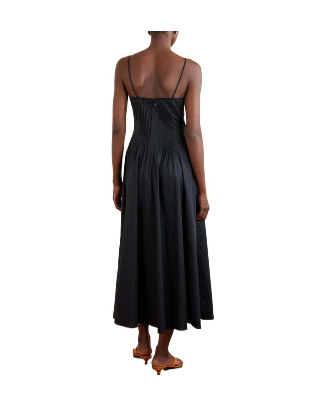 Staud Black Waist-Fitted Midi Dress