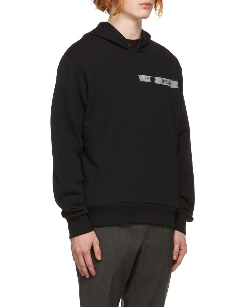 Zegna Blue Logo-Print Cotton Hoodie for men
