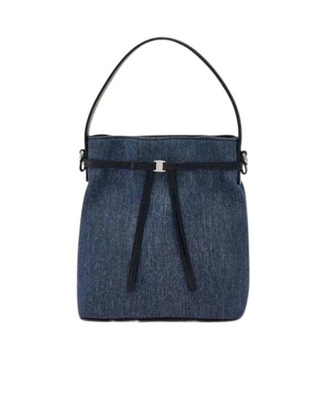 Ferragamo Blue Mini Ribbon Bucket Bag