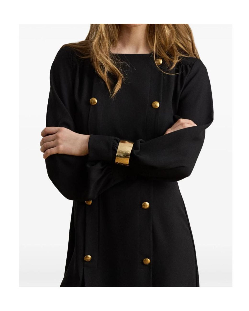 Ralph Lauren Black Double-Breasted Georgette Mini Dress
