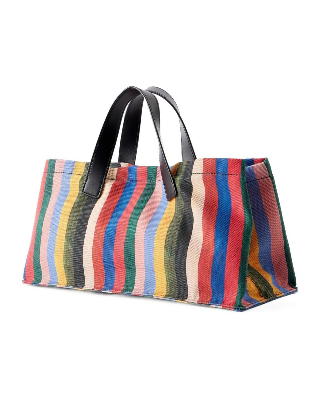 Staud Red Leather-Trimmed Striped Canvas Tote