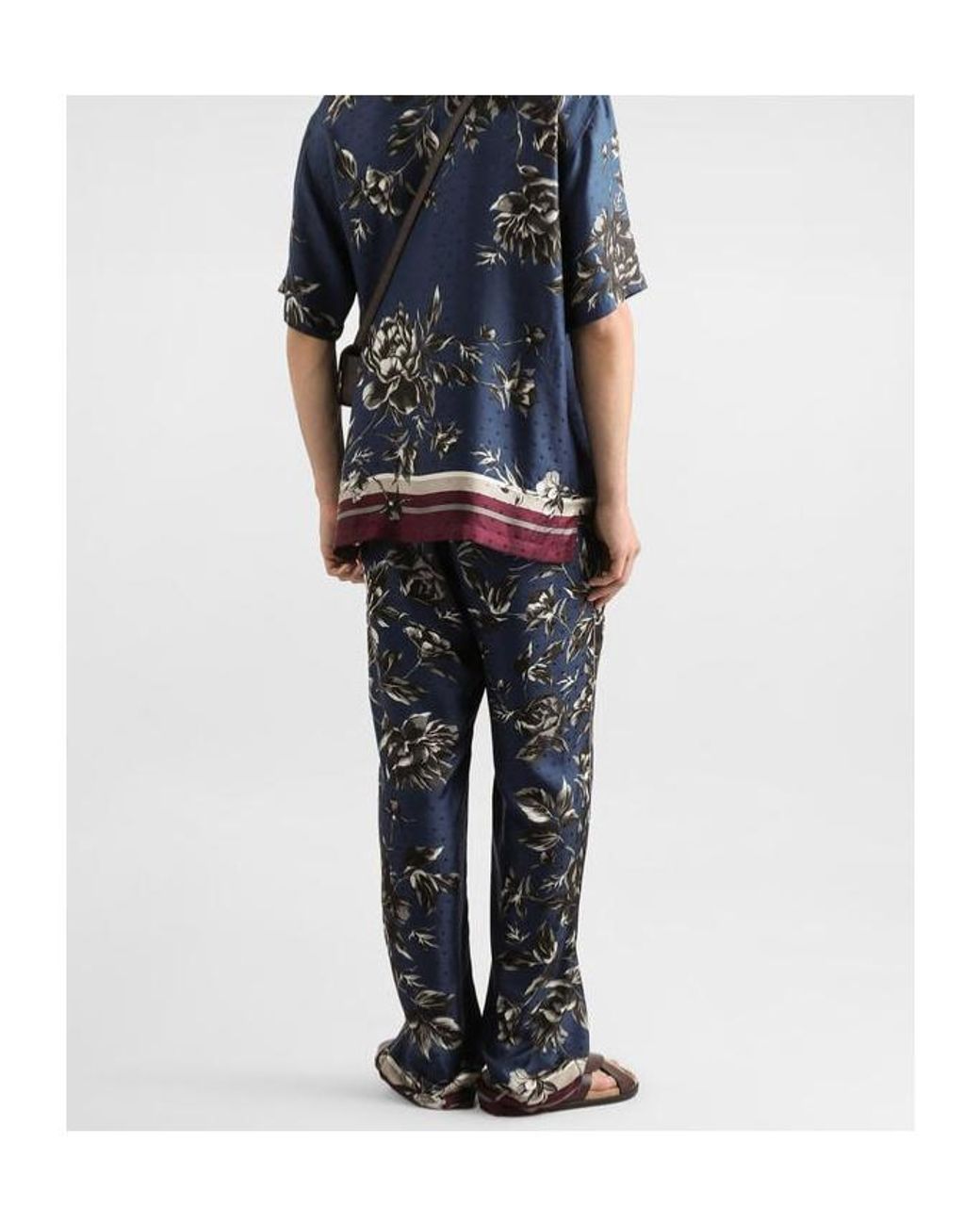 Dolce & Gabbana Blue Peony-Printed Vanity Twill Trousers for men