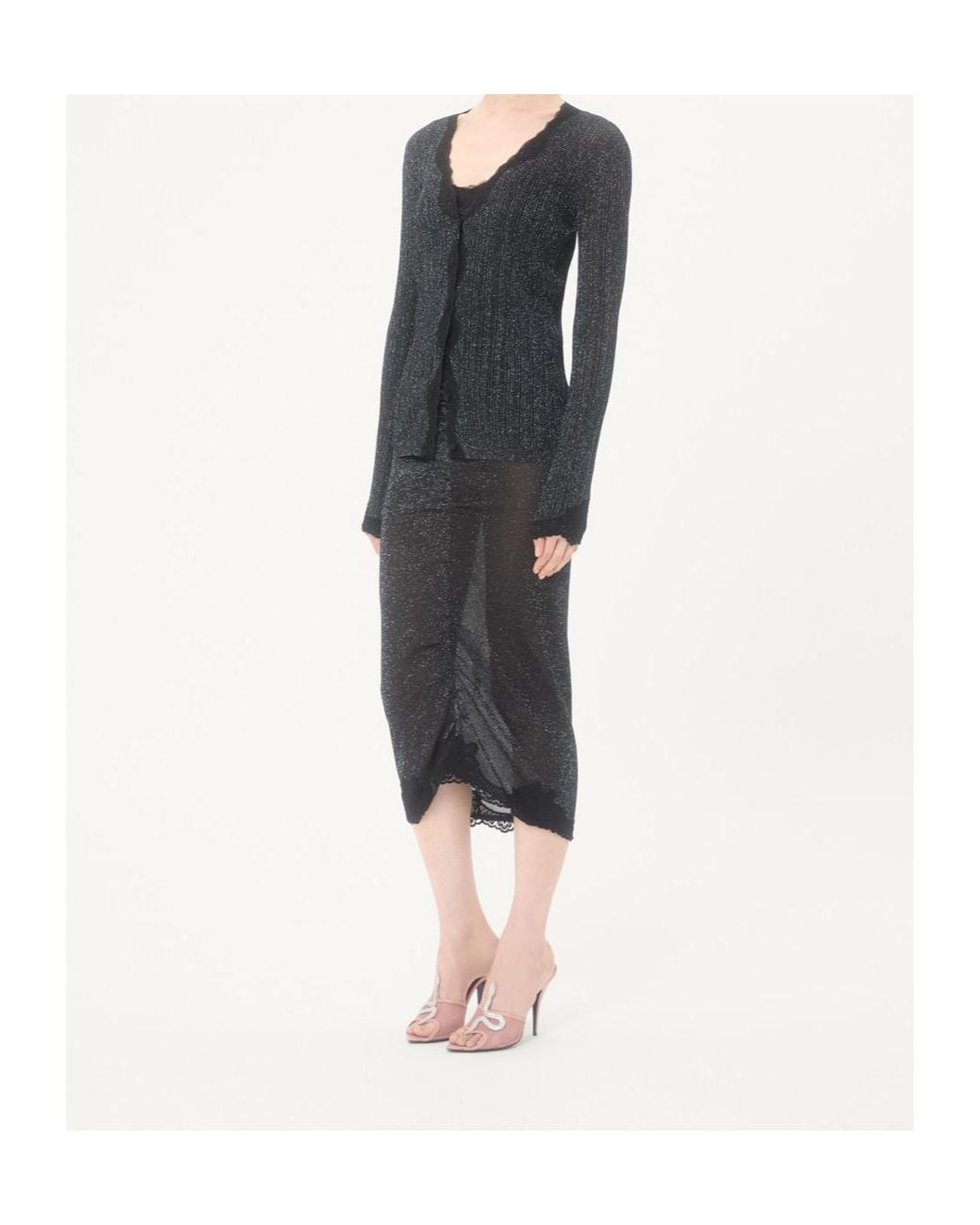 Valentino Black Lurex Knit Cardigan With Lace