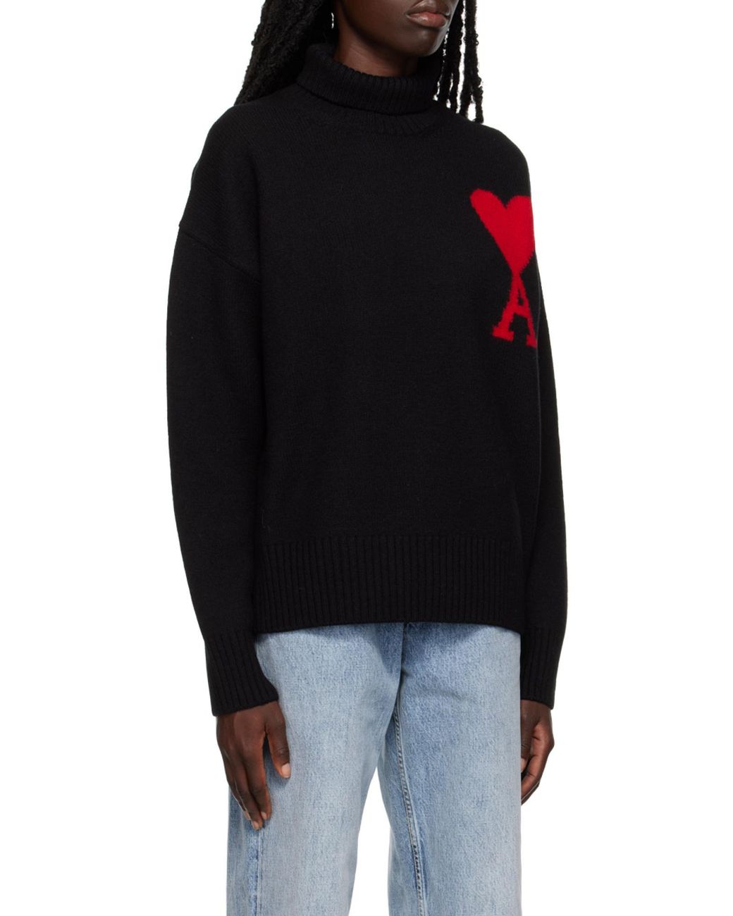 AMI Black Ami De Coeur Roll Neck Jumper for men