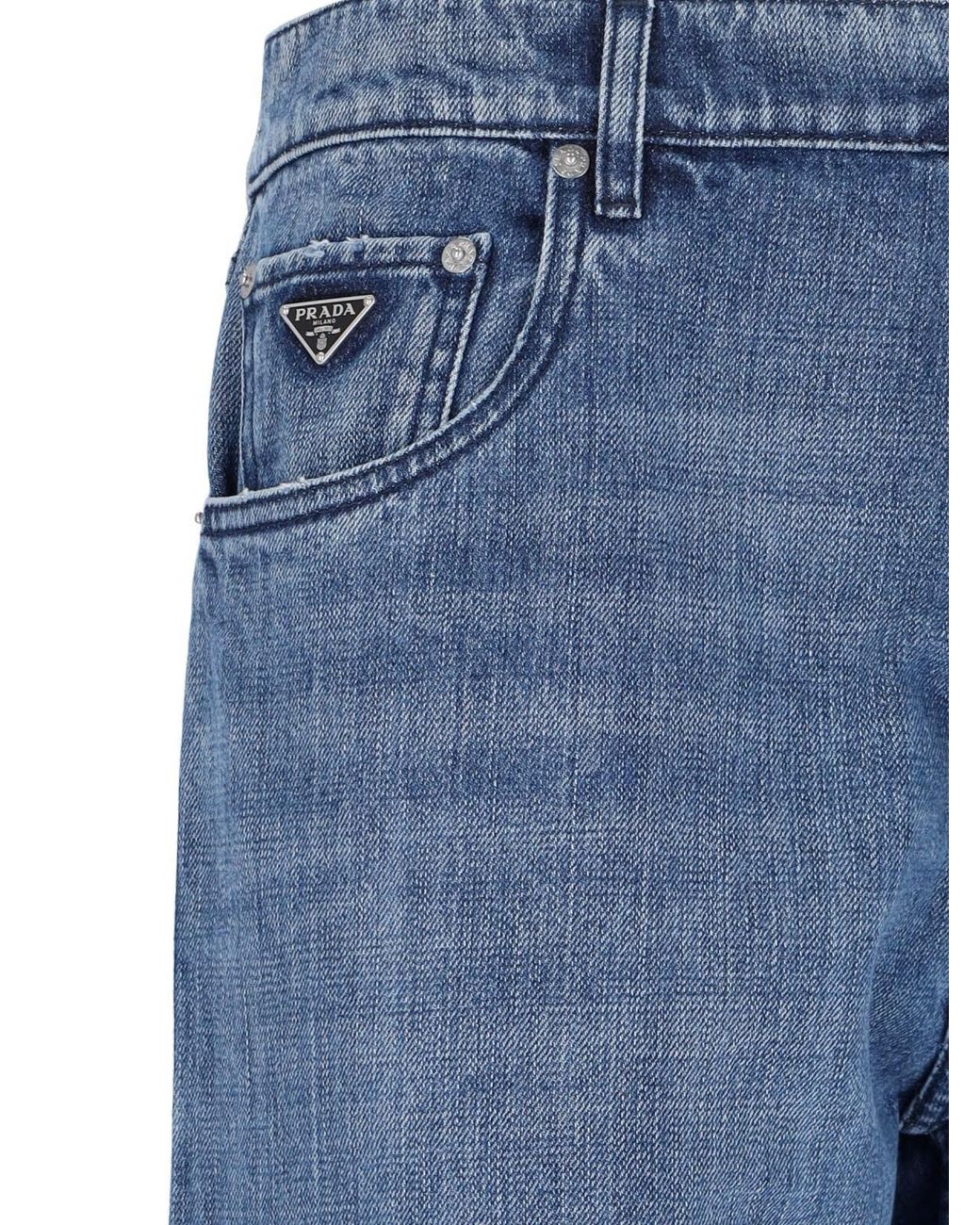 Prada Blue Logo Patch Straight Leg Jeans for men