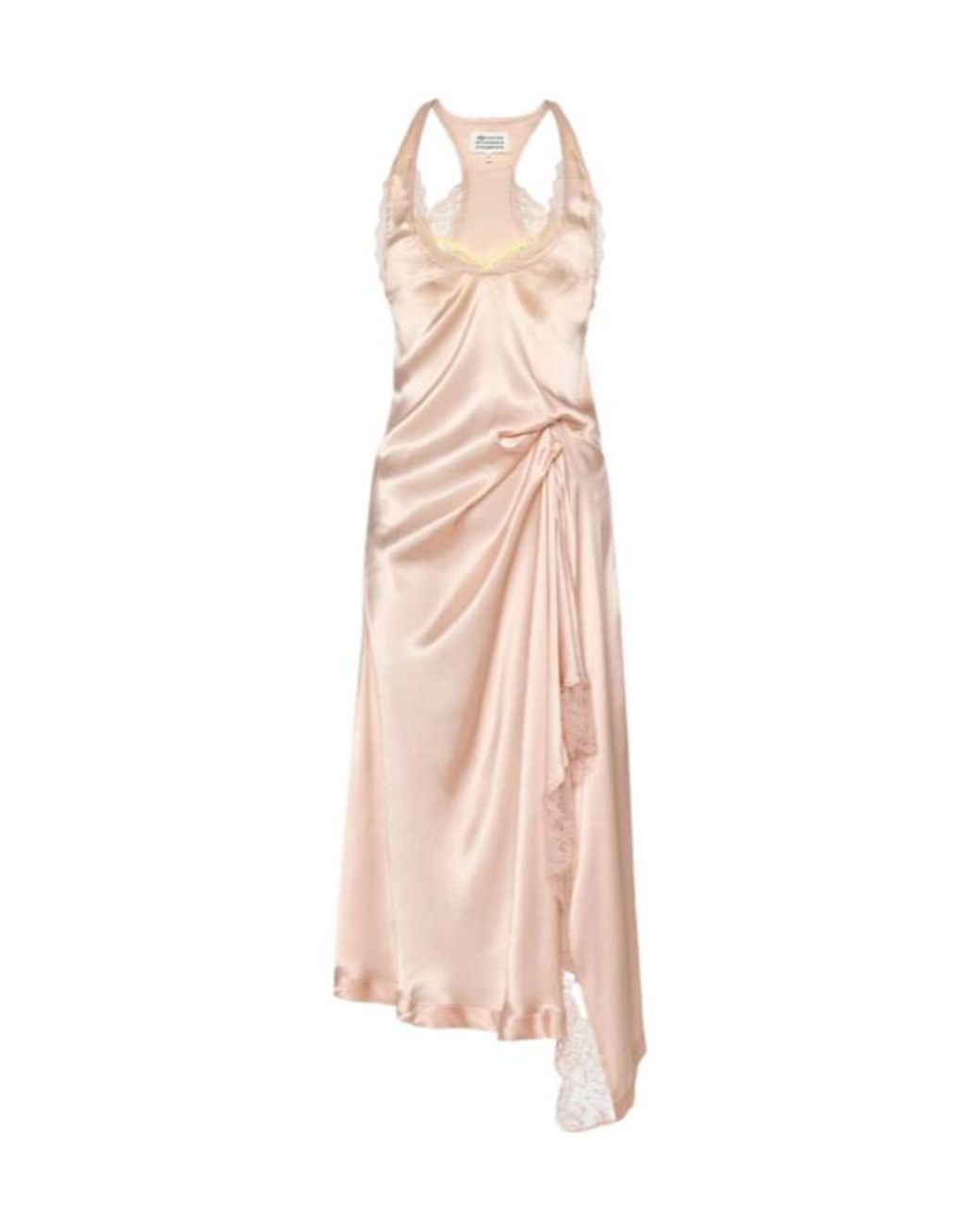 Maison Margiela Pink Lace Trim Silk Satin Midi Dress