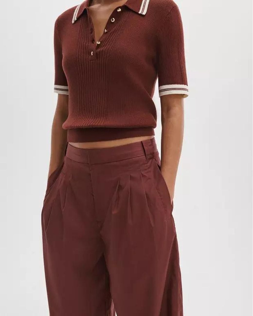 Rag & Bone Red Pleated Wide-Leg Pants