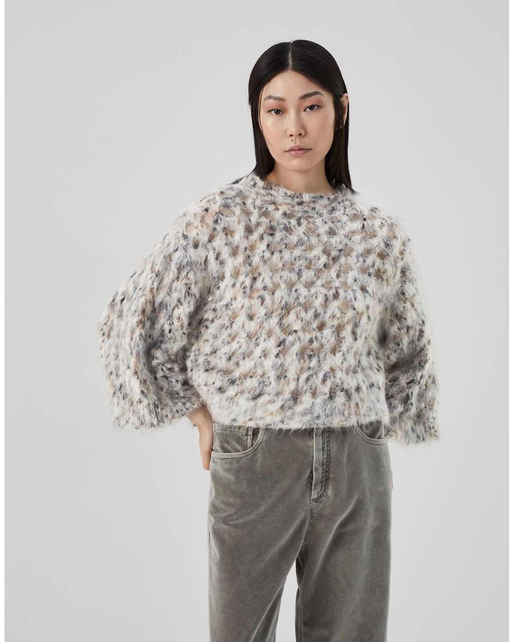 Brunello Cucinelli Natural Fluffy Net Open-Knit Jumper