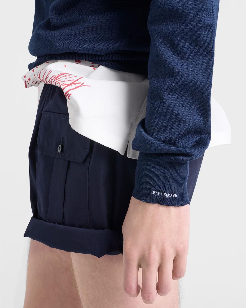 Prada Blue Long-Sleeved V-Neck Jumper for men