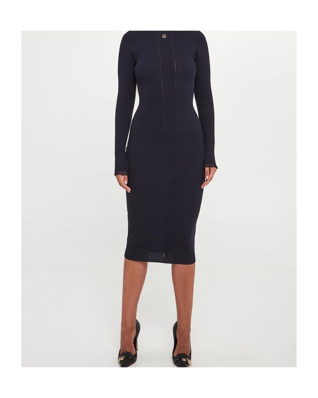 Elisabetta Franchi Blue Ribbed-Knit High-Neck Midi Dress