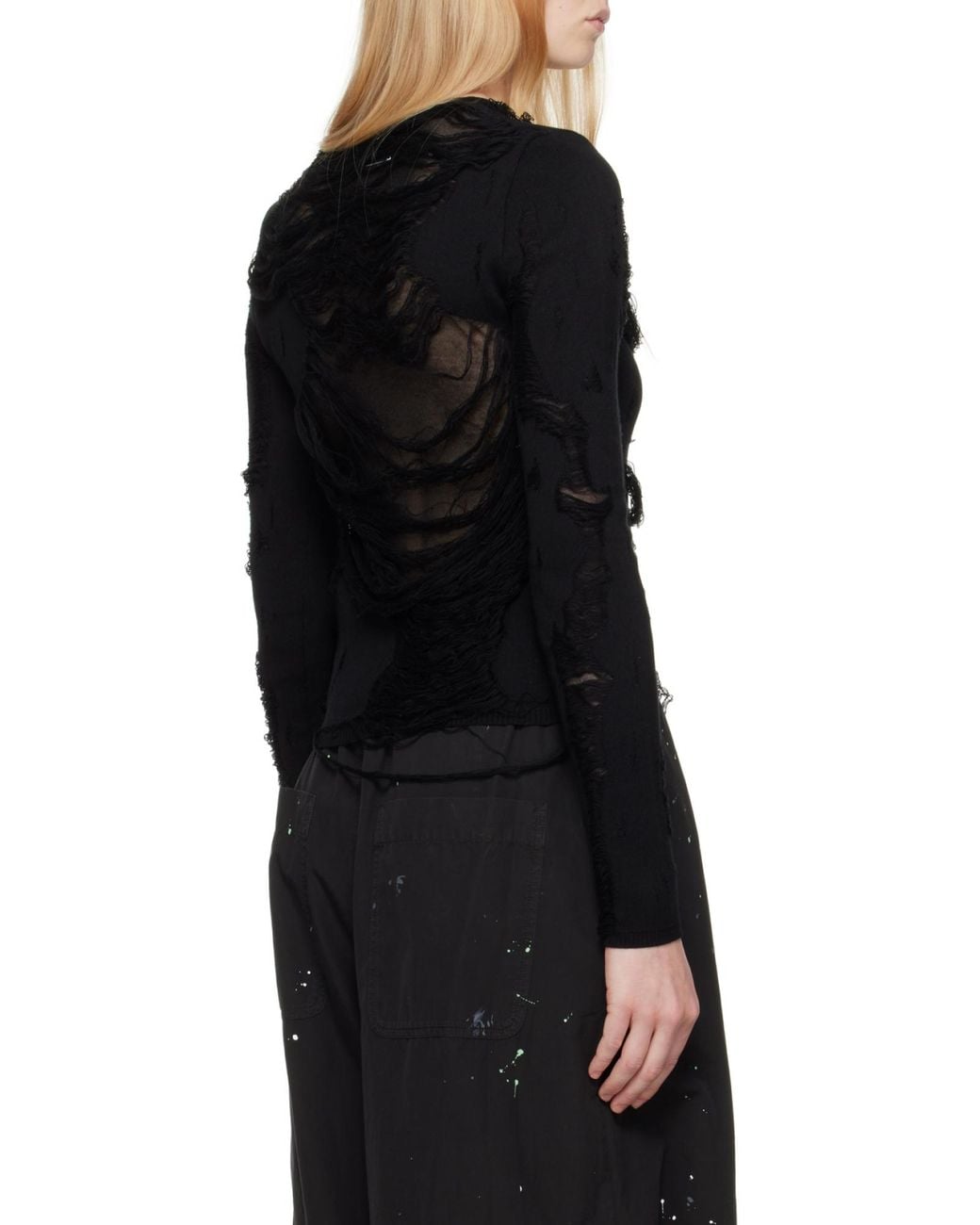 MM6 by Maison Margiela Black Ripped-Effect Knitted Jumper