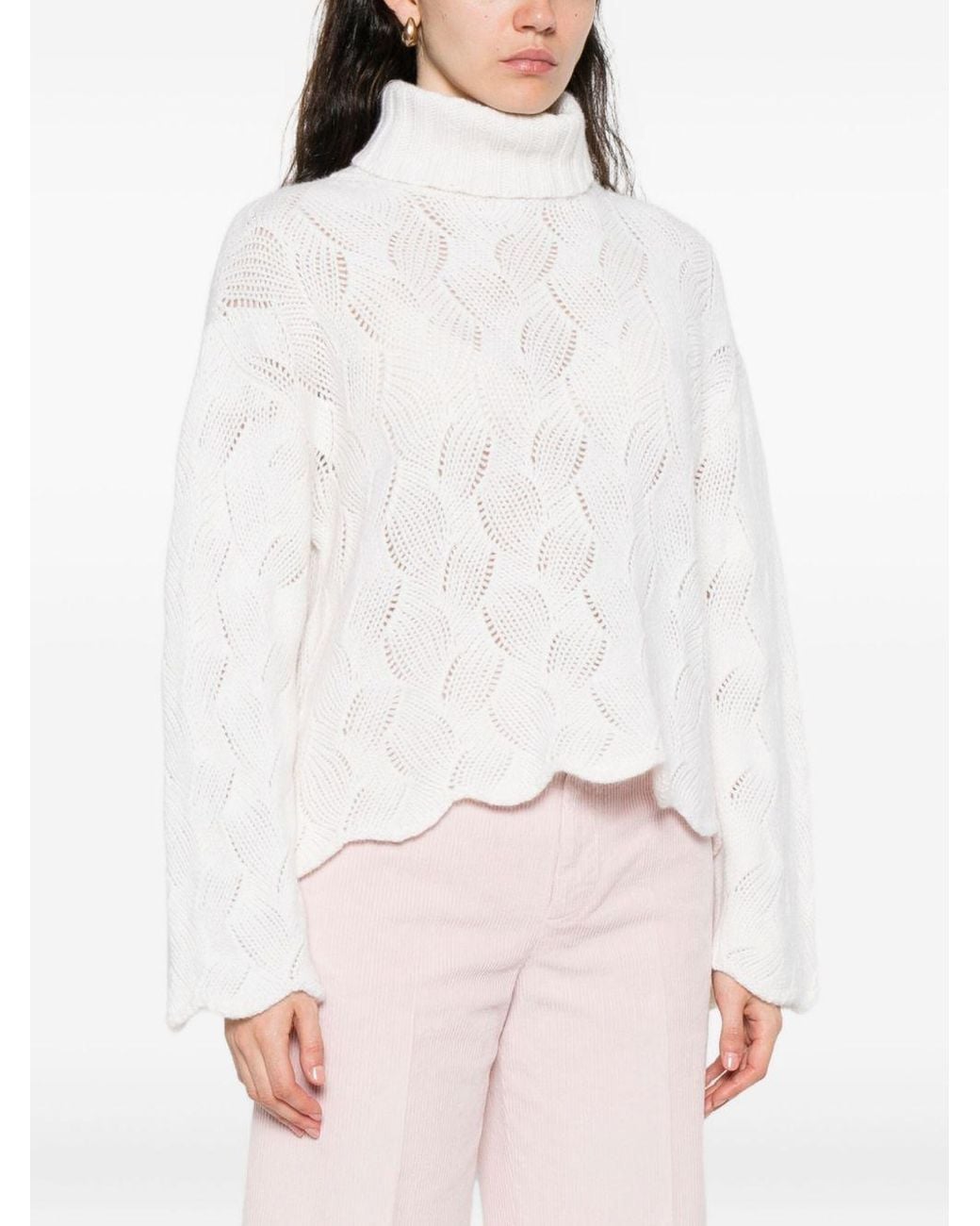 Twinset White Cable-Knit Turtleneck Sweater