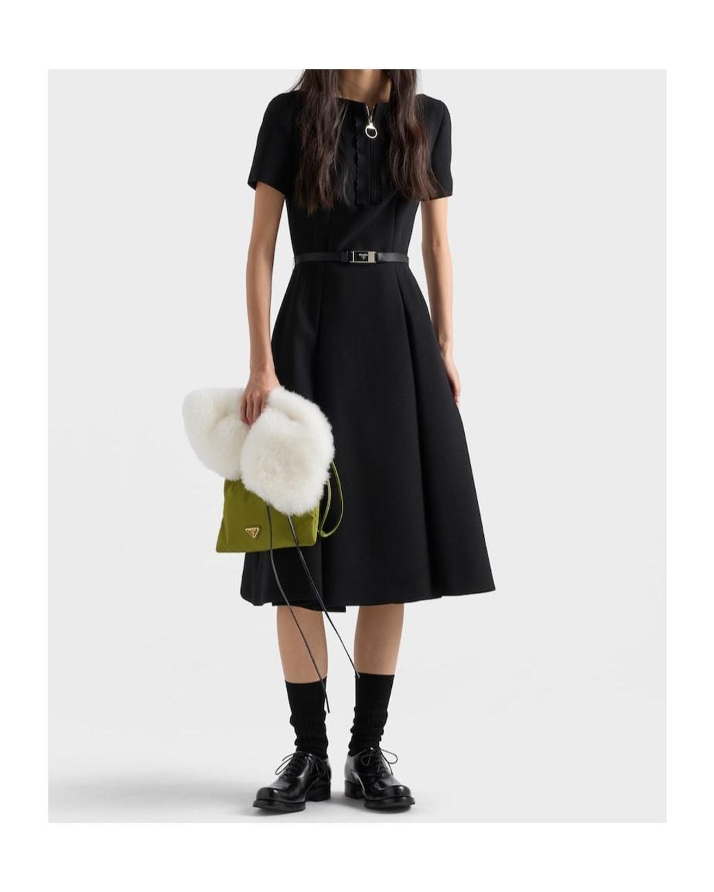 Prada Black Embroidered Natté-Fabric Dress