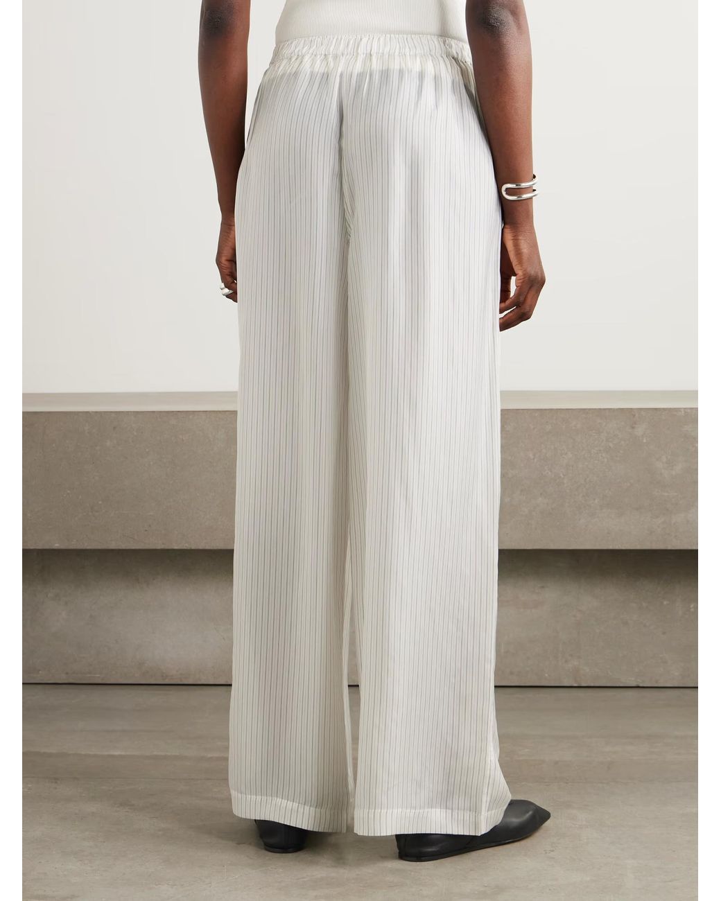Frankie Shop White Striped Wide-Leg Casual Pants