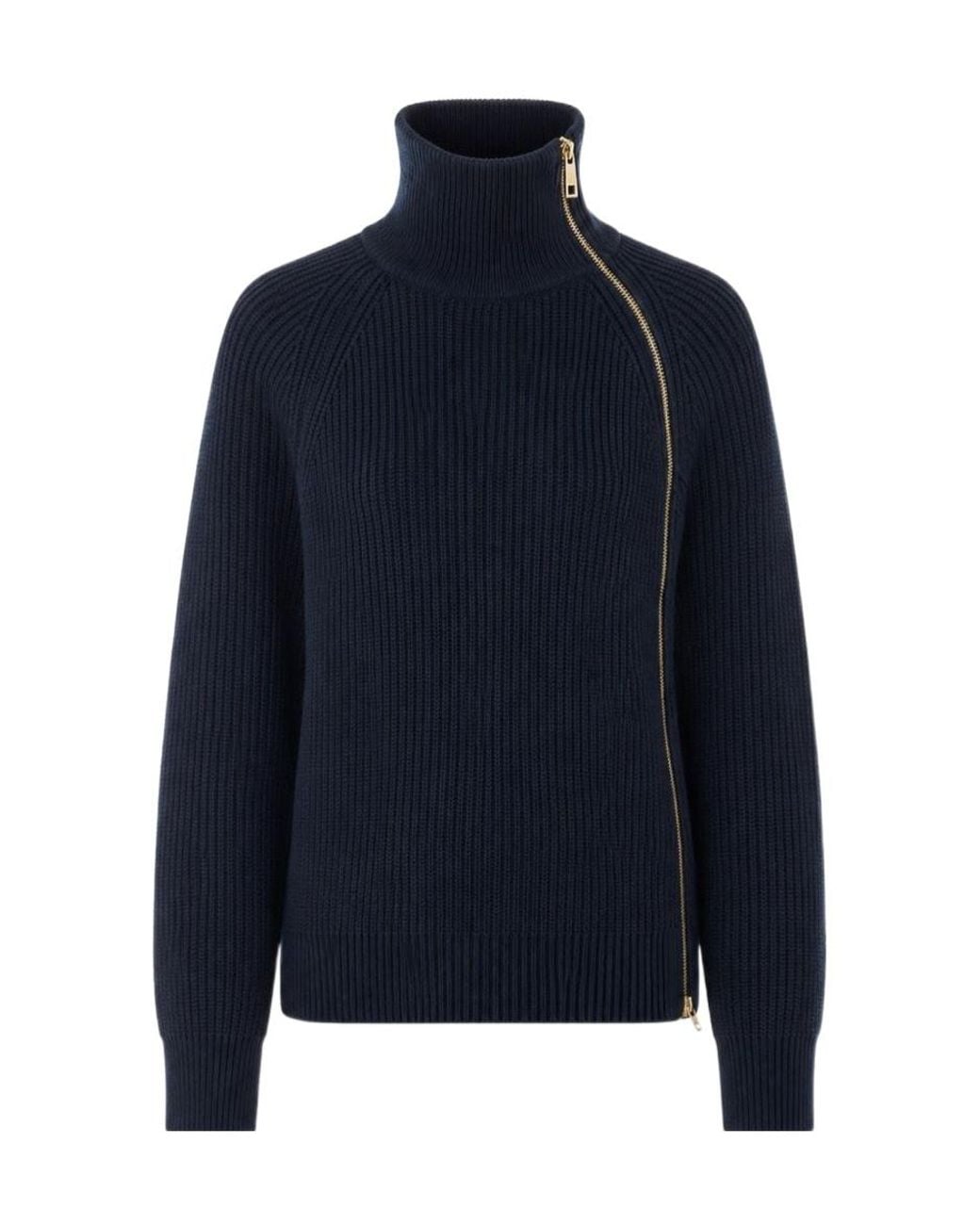 Liu Jo Blue Zip-Up High Neck Knitted Sweater