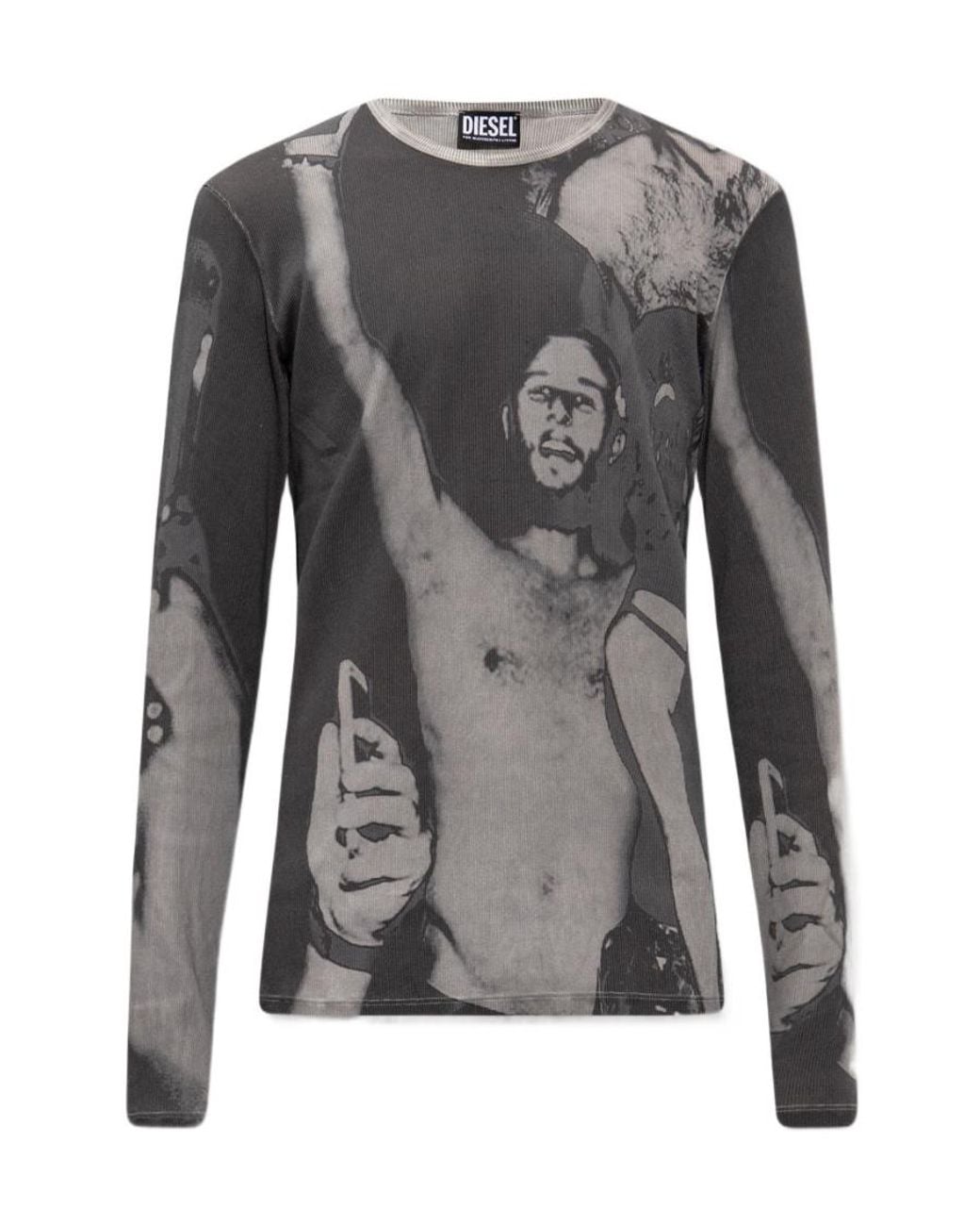DIESEL Gray Photograph-Print Long-Sleeved T-Shirt for men