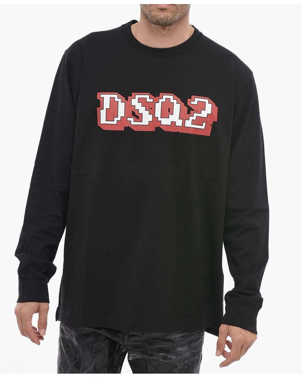 DSquared² Black Logo-Print Long-Sleeve Cotton T-Shirt for men