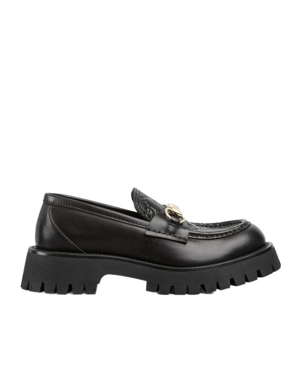 Gucci Black Lug Sole Horsebit Loafers