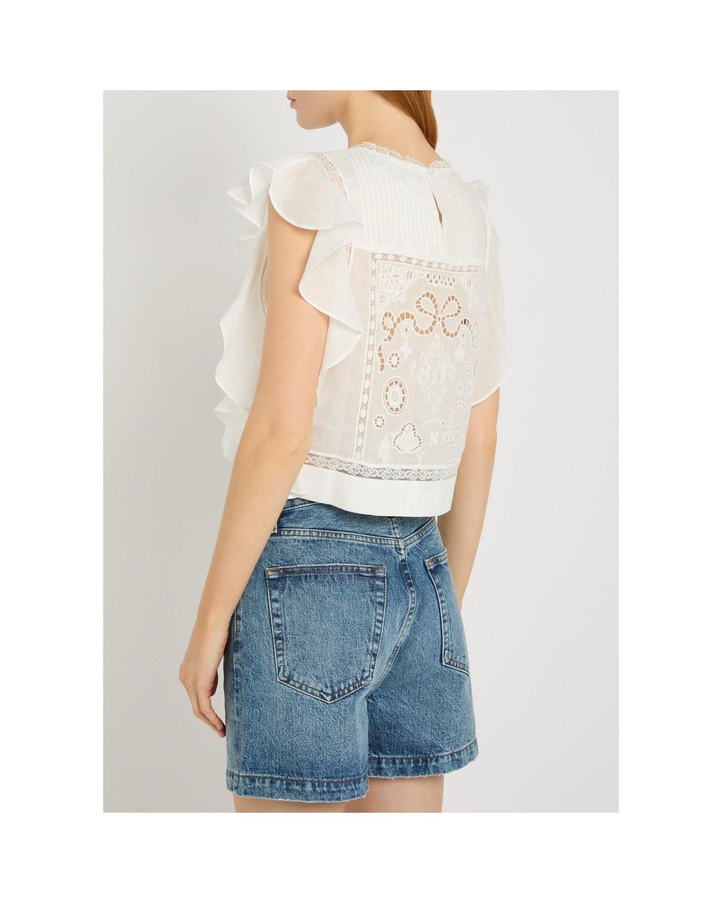Self-Portrait White Pure Linen Short Top