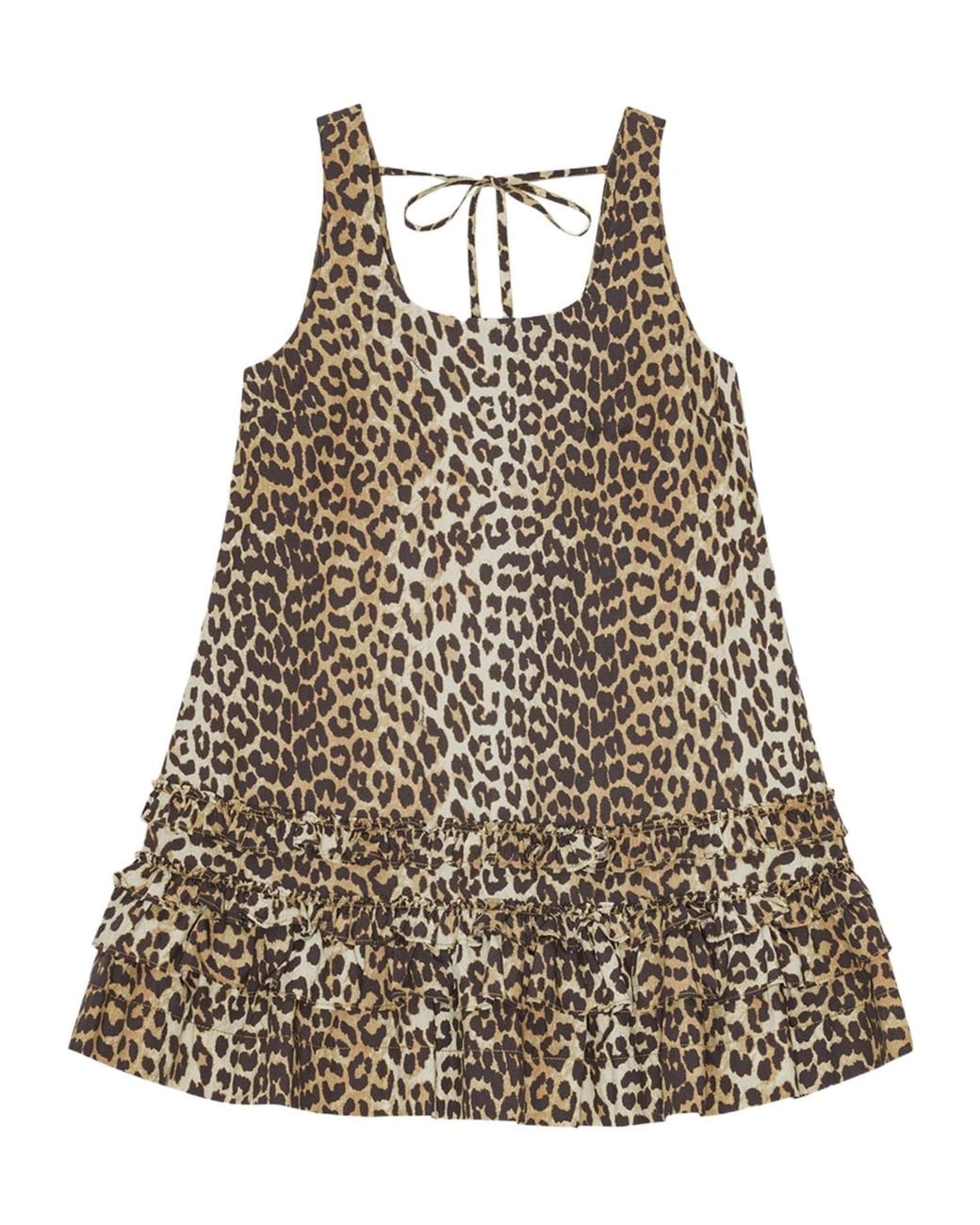 Ganni Brown Ruffled Printed Mini Dress