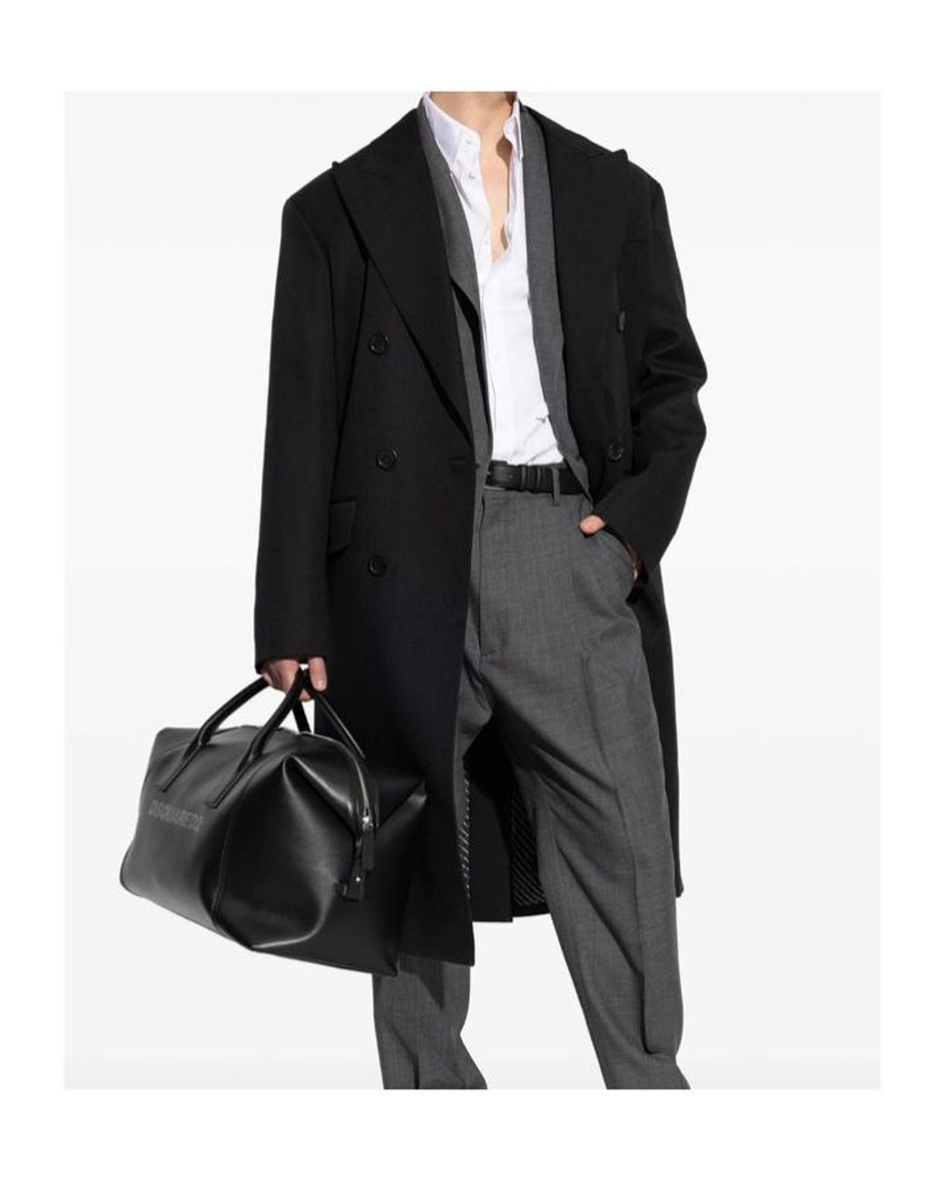 DSquared² Black Double-Breasted Coat for men