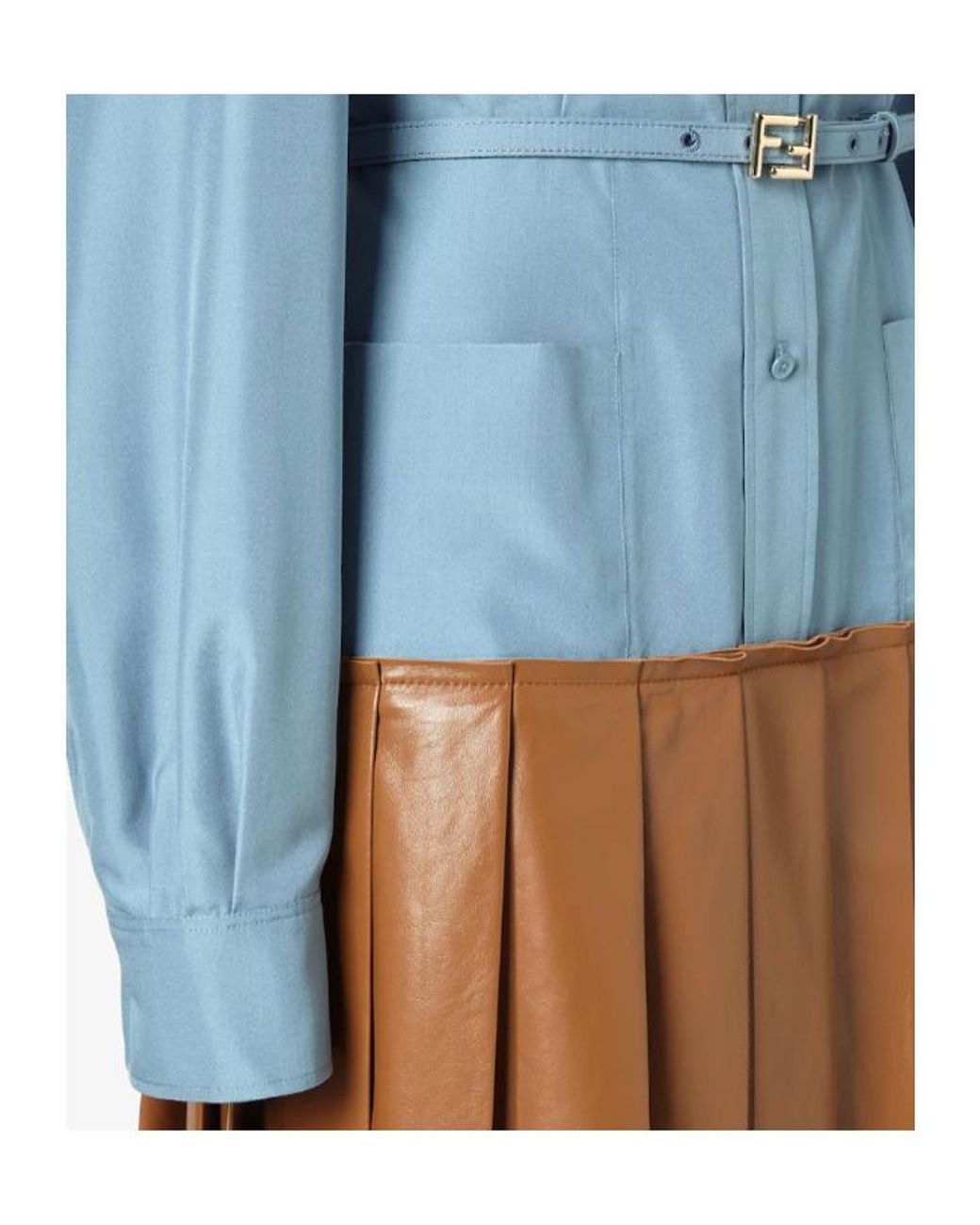 Fendi Blue Pleated Poplin Shirt Mini Dress