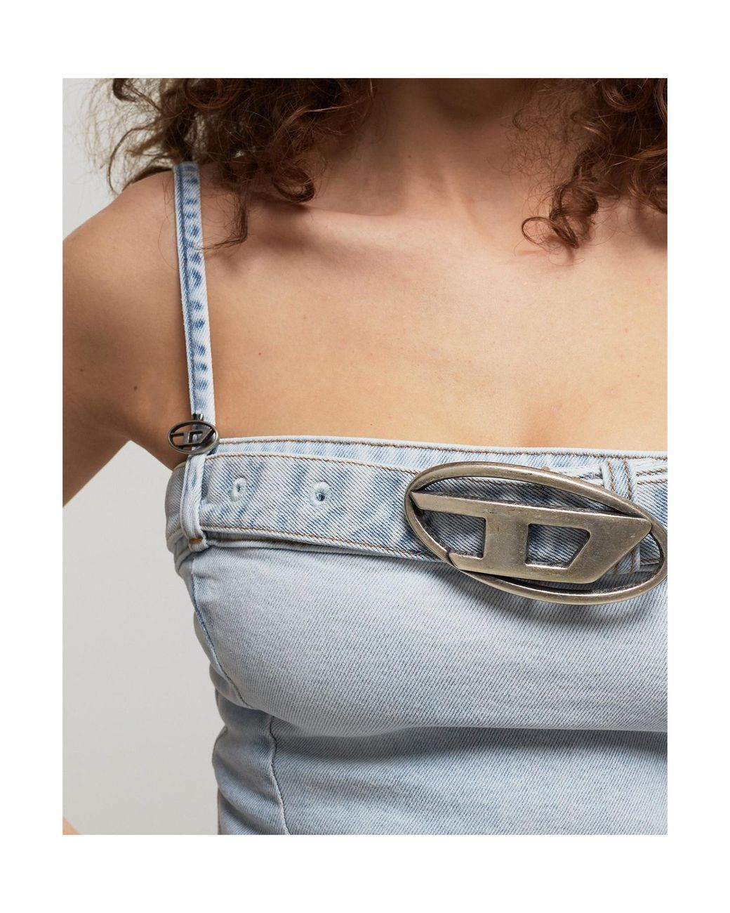 DIESEL Blue De-Lucy-S Logo Plaque Denim Tank Top