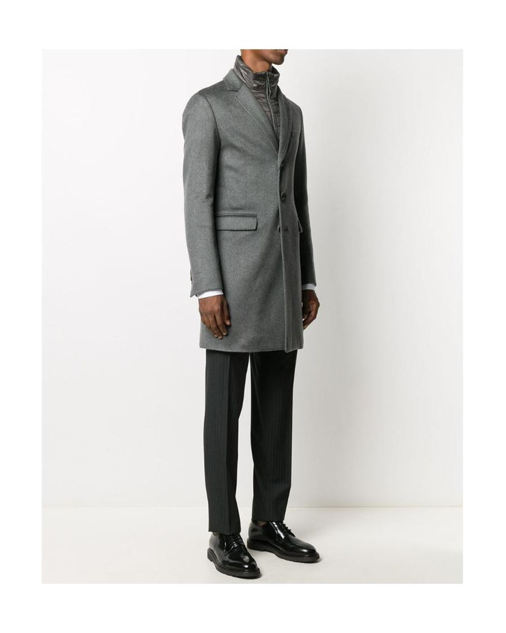 Herno Gray Single-Breasted Layered Coat for men