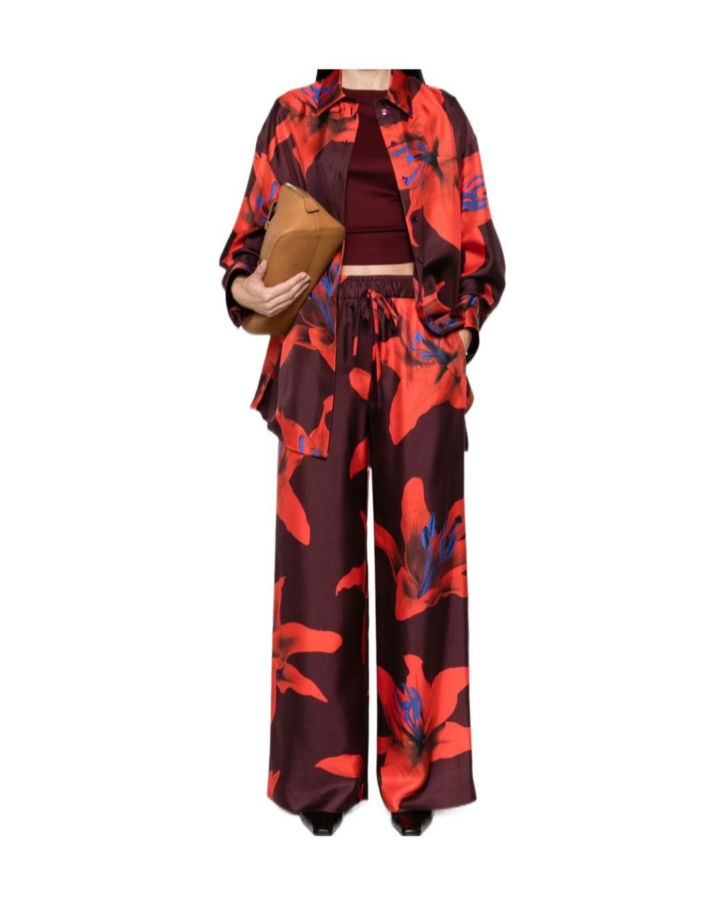 McQueen Red Floral Print Pants