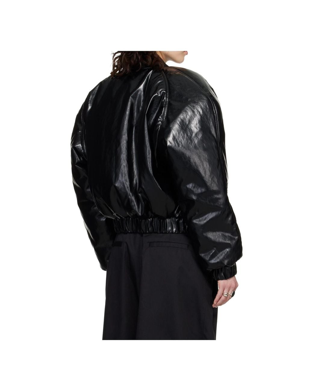 Lu'u Dan Black Long-Sleeved Faux Leather Bomber Jacket for men
