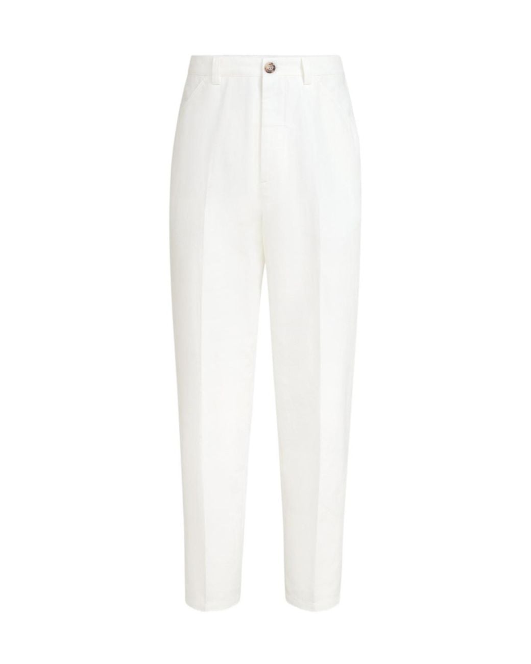 Brunello Cucinelli White Cotton And Linen Panama Trousers for men