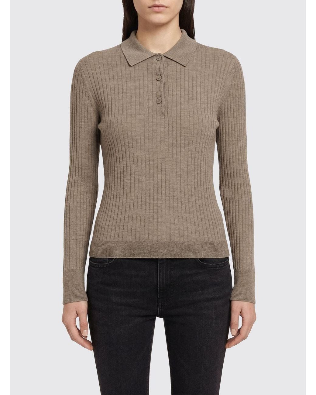 Max Mara Brown Mxpgitano Ribbed Knitted Polo Shirt