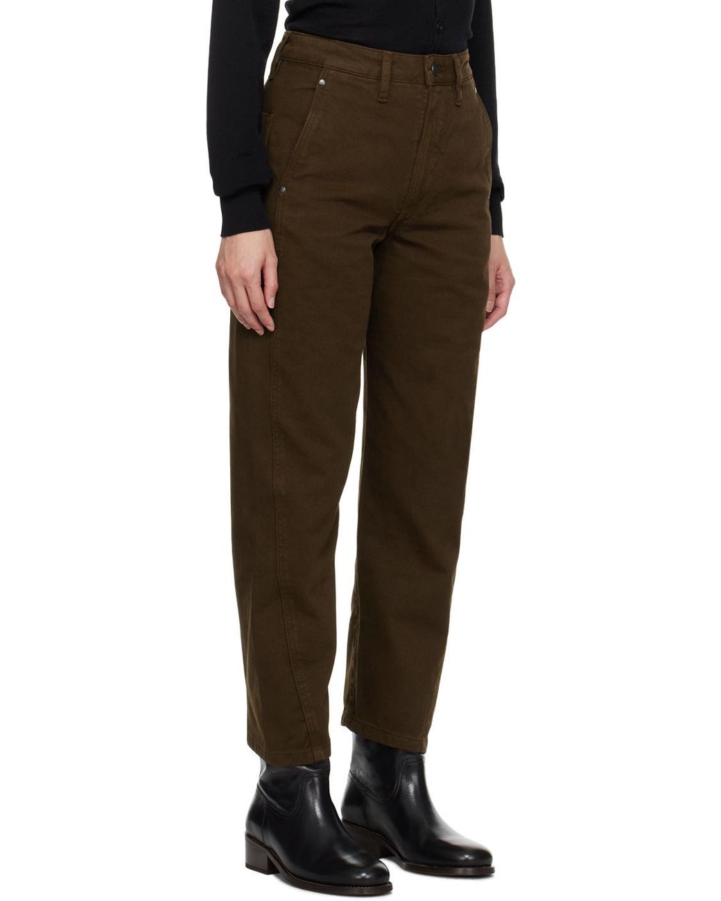 Lemaire Brown High-Waisted Cropped Leg Trousers