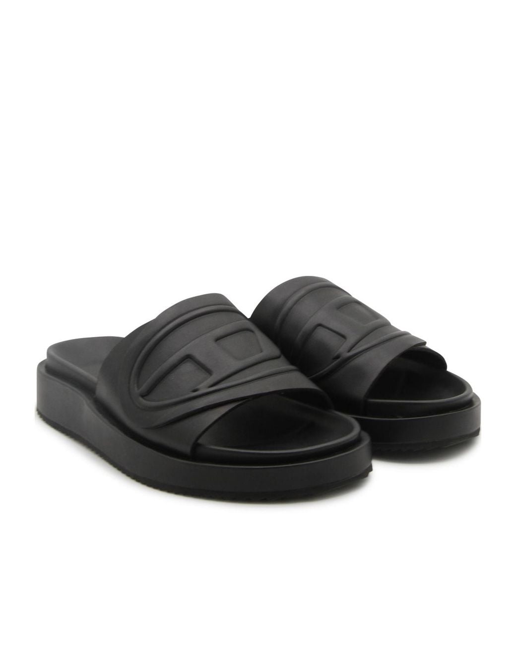 DIESEL Black Sa-Slide D Oval W Logo Embossed Slides for men