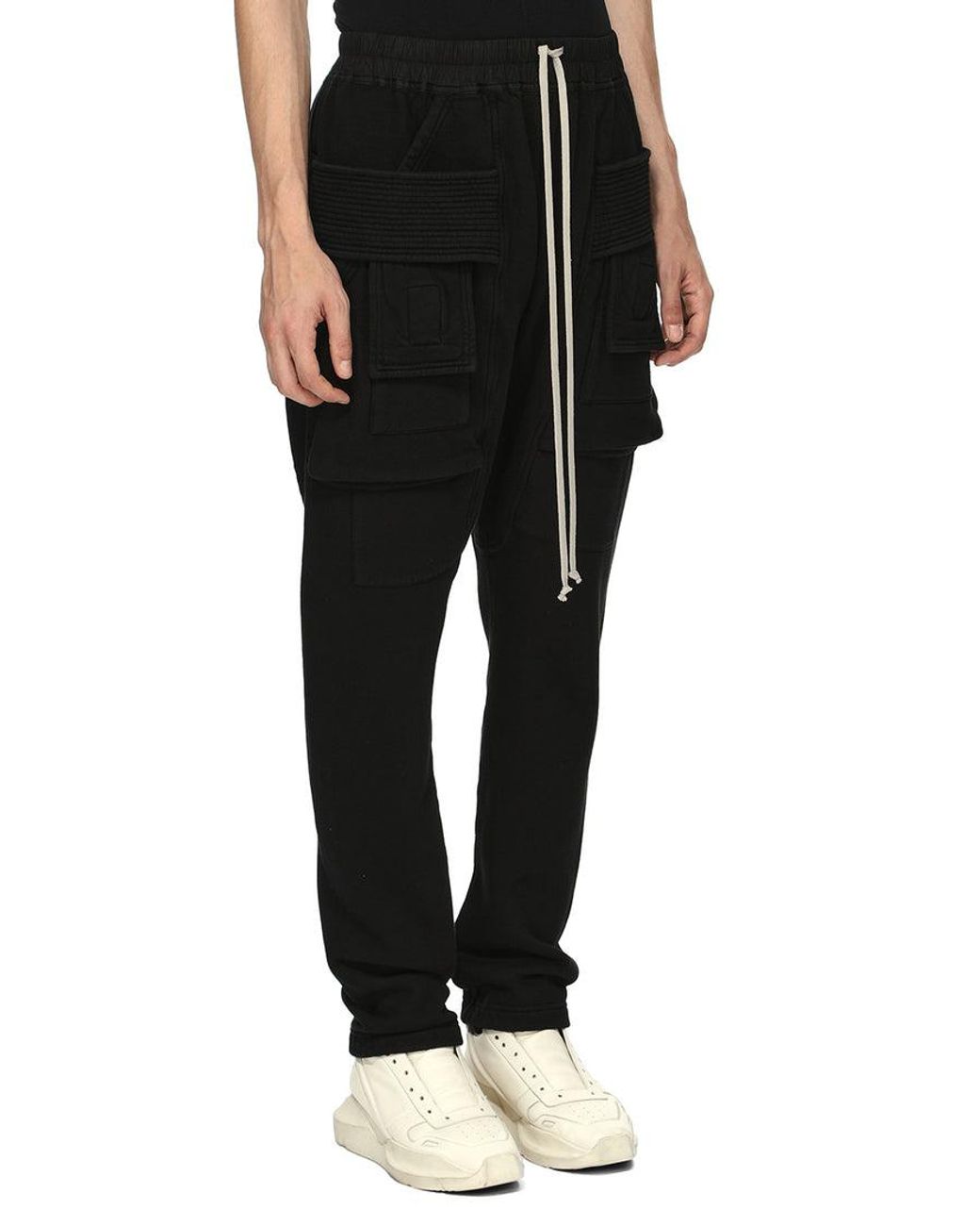 Rick Owens Black Tower Creatch Drawstring Cargo Pants for men