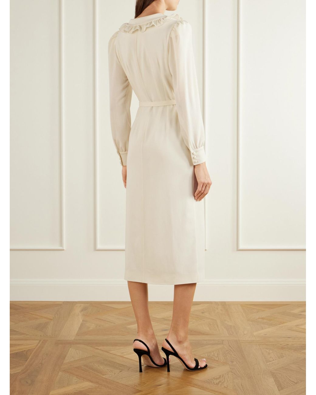 Alessandra Rich White Belted Crepe Midi Dress