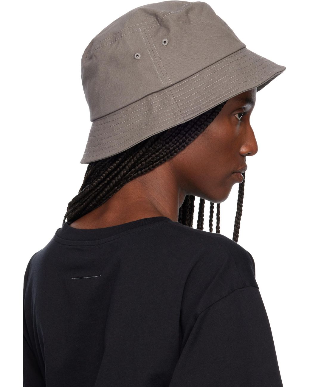 MM6 by Maison Margiela Gray Logo Embroidered Bucket Hat for men
