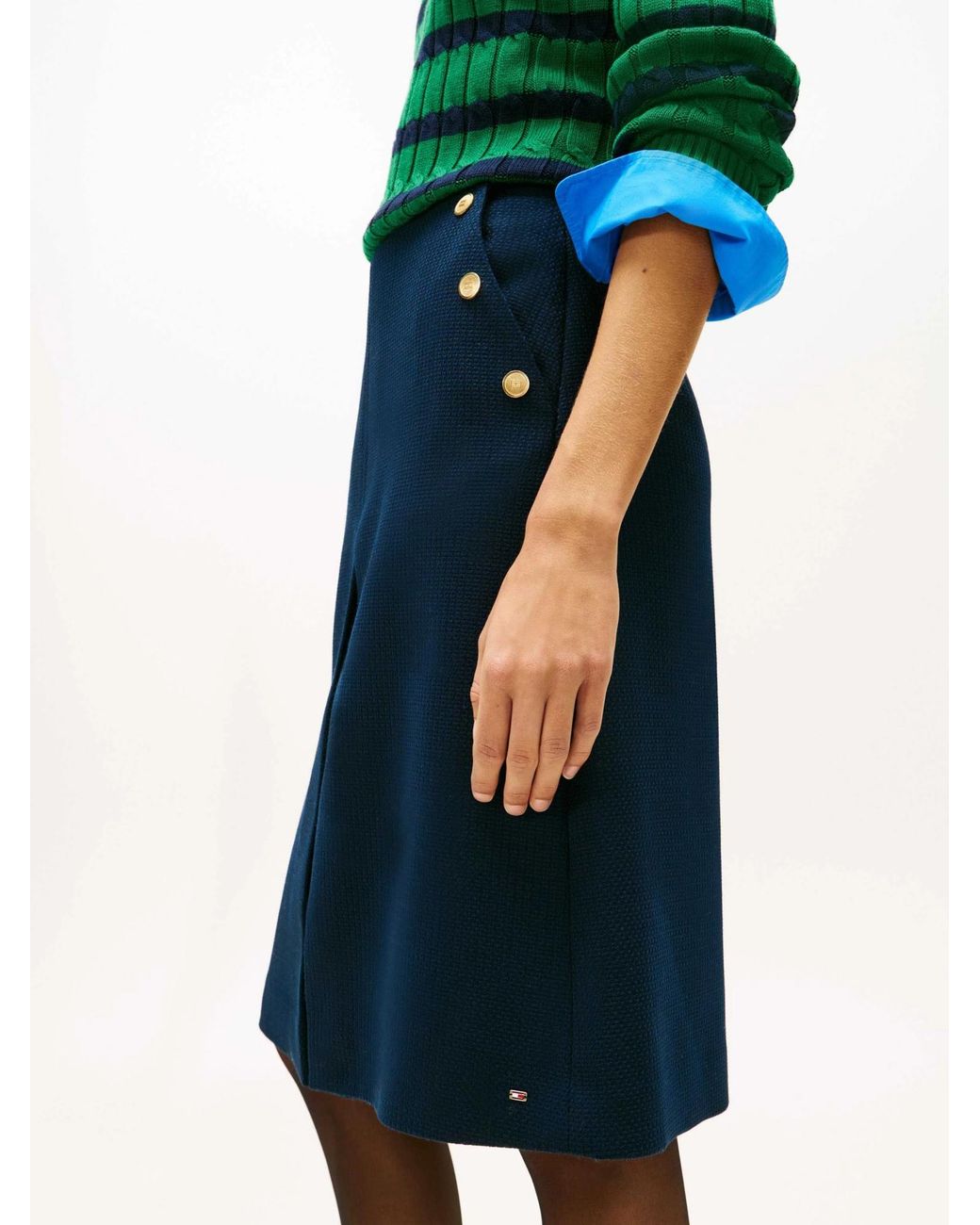 Tommy Hilfiger Blue Buttoned Midi A-Line Skirt