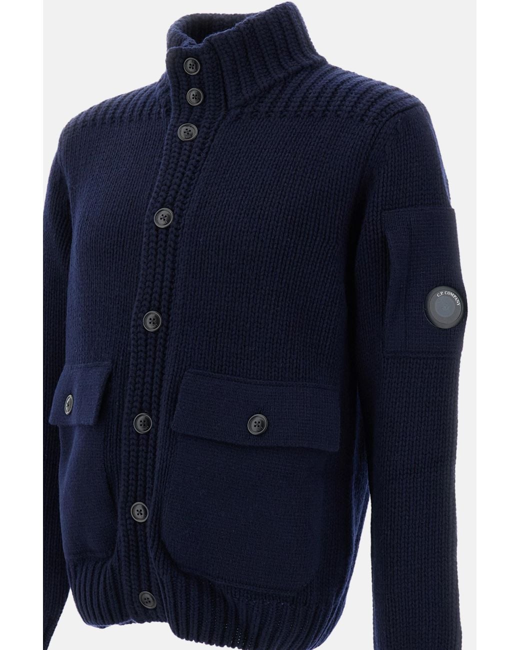 C P Company Blue Lens Pocket Button Cardigan for men