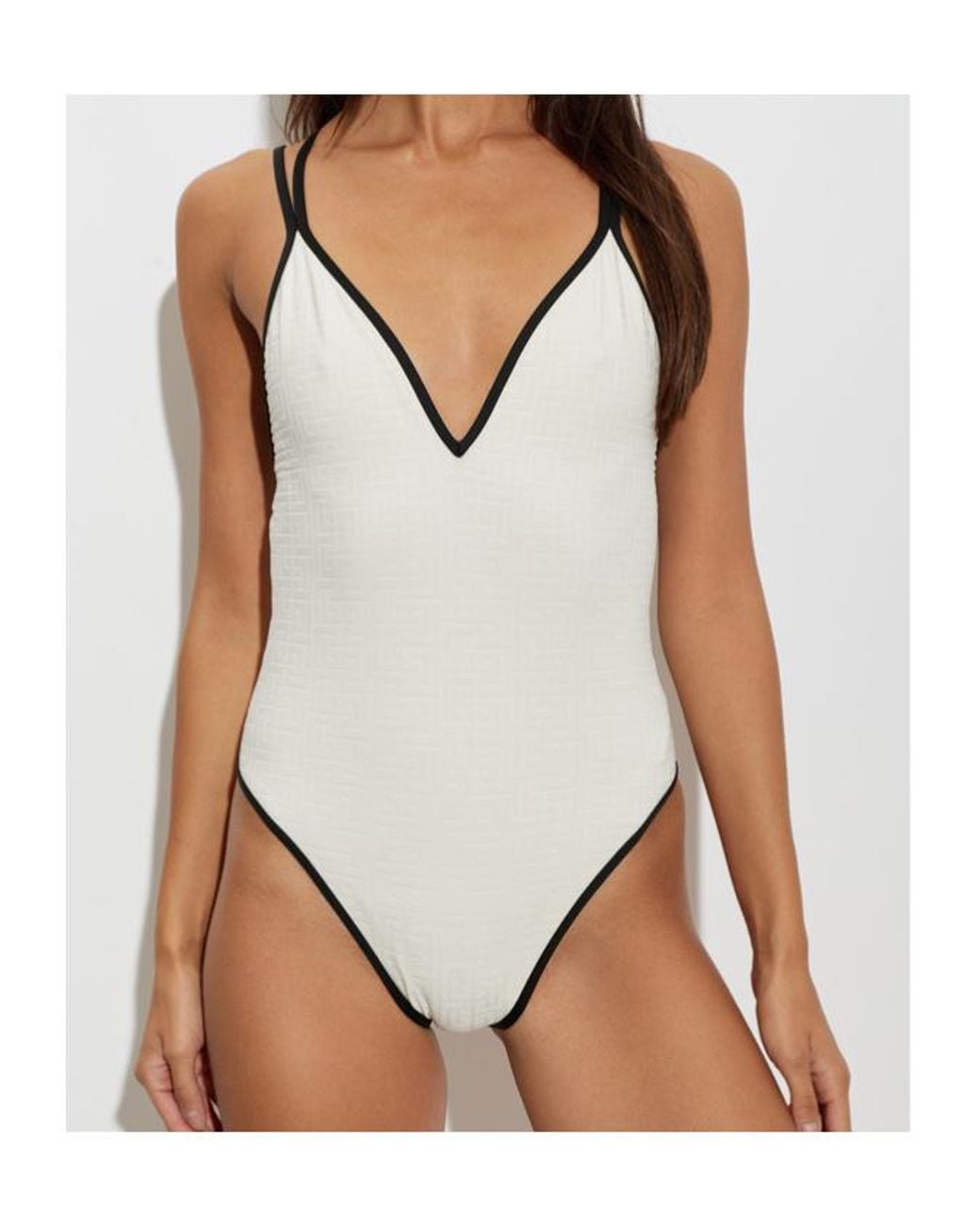 Balmain Gray Cross-Over Back One-Piece Swimsuit