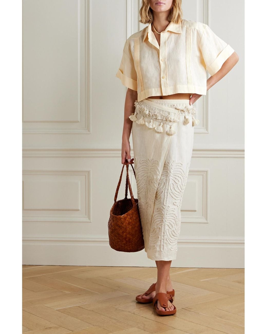 Johanna Ortiz Natural Lightweight Breathable Linen Short Shirt