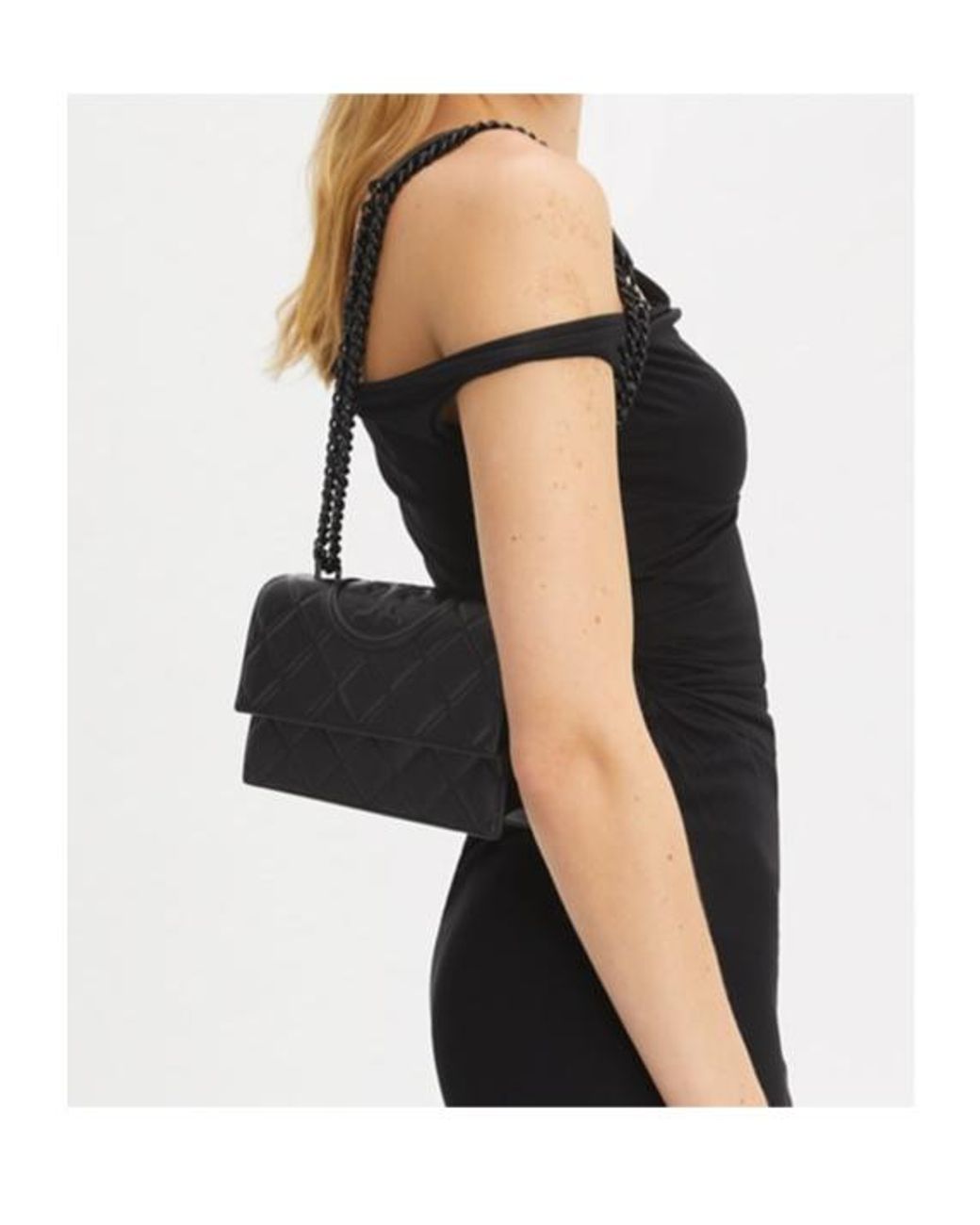Tory Burch Black Small Fleming Polished-Grain Convertible Shoulder Bag