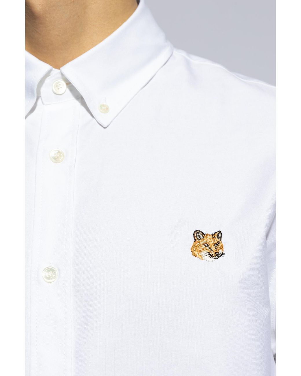Maison Kitsuné White Maison Kitsuné Fox Head Embroidered Long-Sleeved Shirt for men