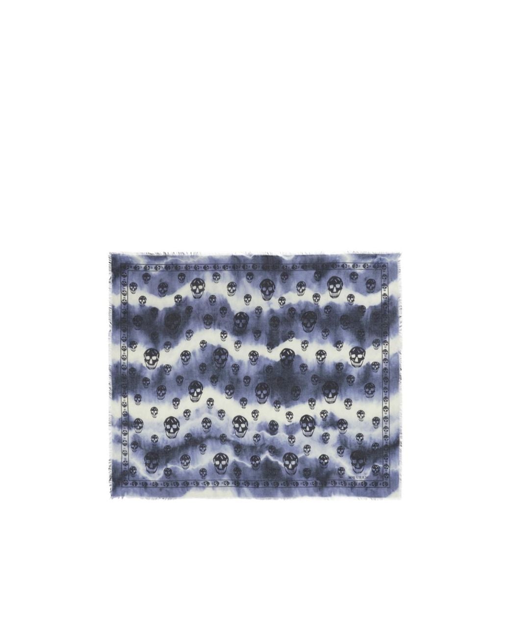 McQueen Blue Tie-Dye Skull Fringed Scarf for men