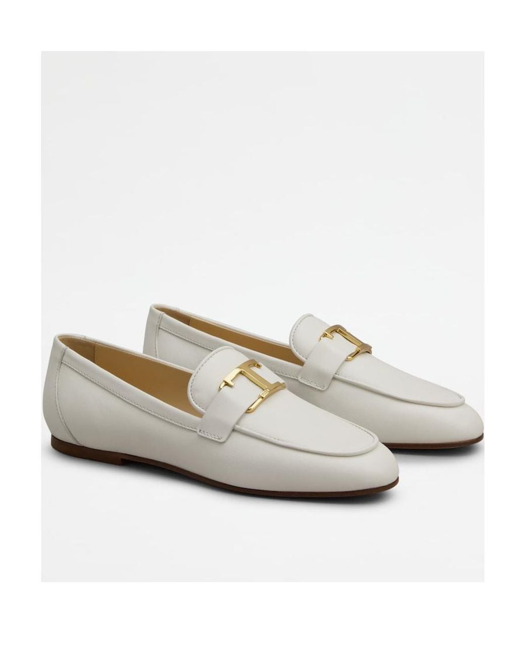 Tod's White T-Logo Almond Toe Loafers