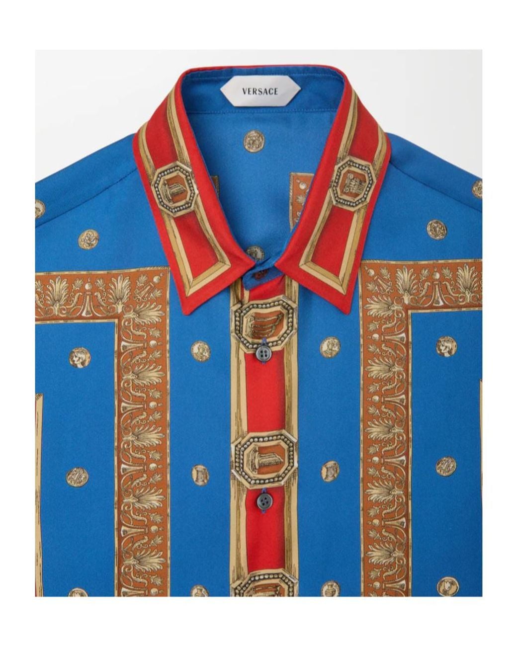 Versace Blue Pattern-Printed Twill Regular Shirt for men