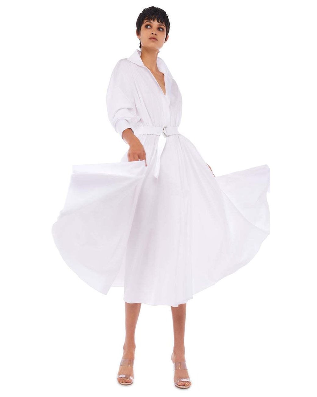 Norma Kamali White Belted-Detail Midi Shirt Dress