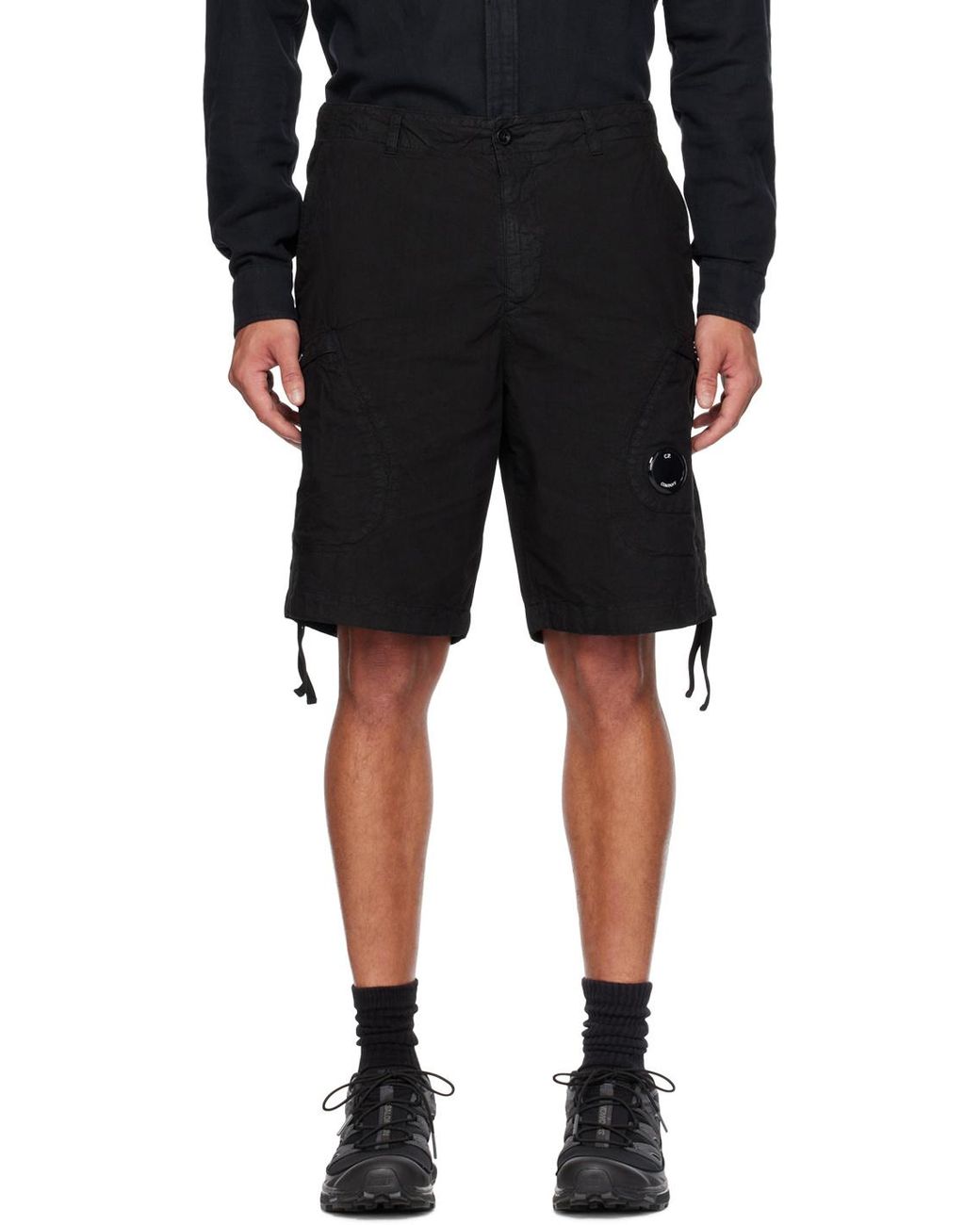 C P Company Blue Logo-Patch Cotton Shorts for men